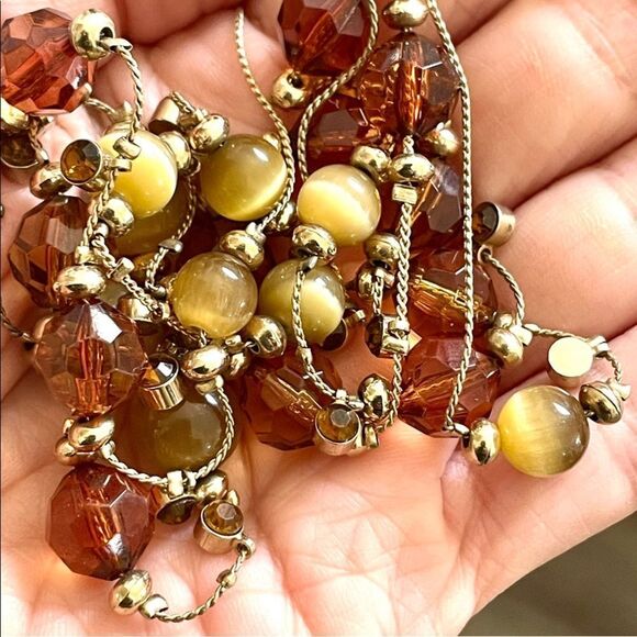 Brown beaded multi strand statement necklace - Picture 7 of 9